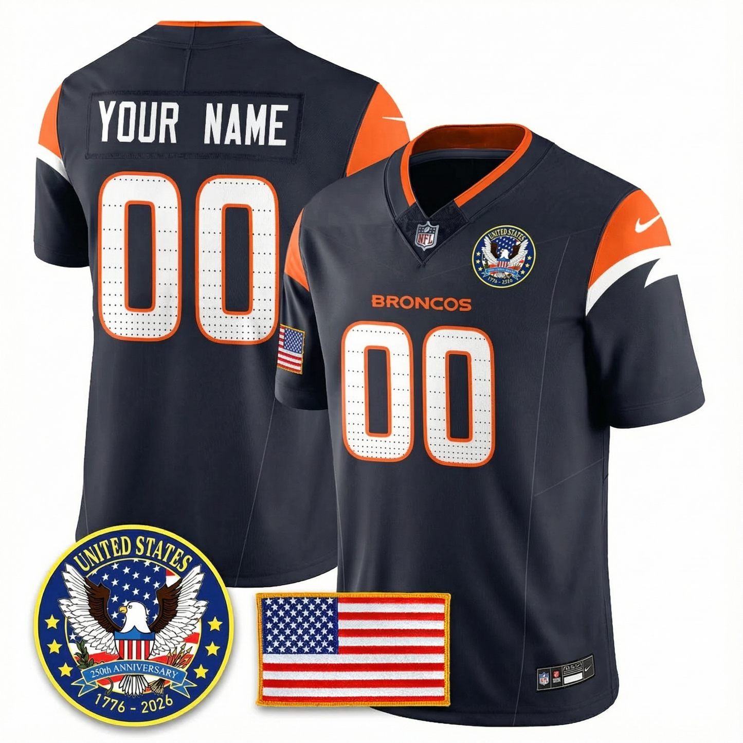 Men's DEN Broncos 2026 Jersey - United States 250th Anniversary Patch
