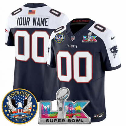 Men's NE Patriots 2026 Jersey - United States 250th Anniversary + Super Bowl LX Patch
