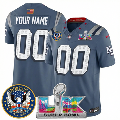 Men's NE Patriots 2026 Jersey - United States 250th Anniversary + Super Bowl LX Patch