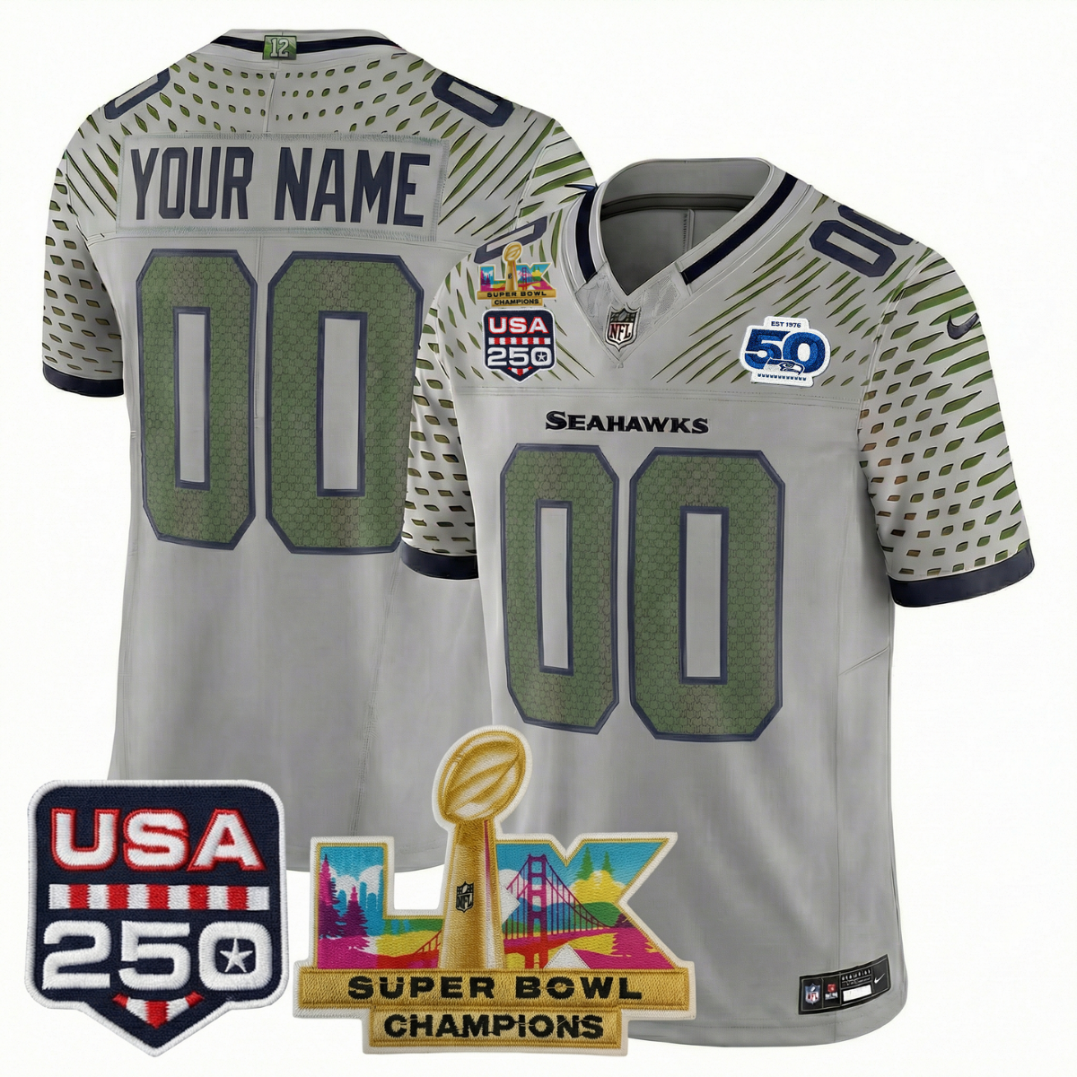 Men's SEA Football Limited Jersey - 50th Anniversary + Super Bowl LX Champions + USA 250 Patch