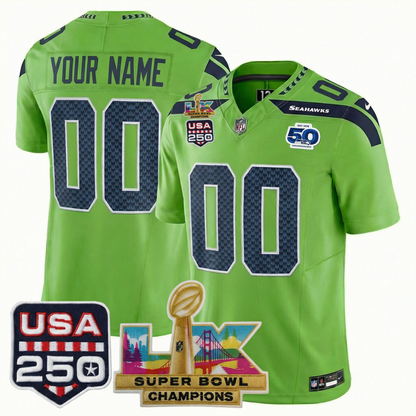 Men's SEA Football Limited Jersey - 50th Anniversary + Super Bowl LX Champions + USA 250 Patch