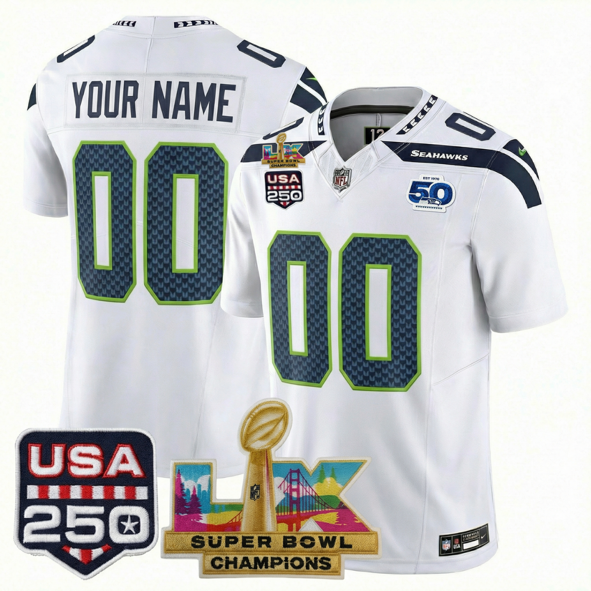 Men's SEA Football Limited Jersey - 50th Anniversary + Super Bowl LX Champions + USA 250 Patch