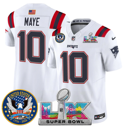 Men's NE Patriots 2026 Jersey - United States 250th Anniversary + Super Bowl LX Patch