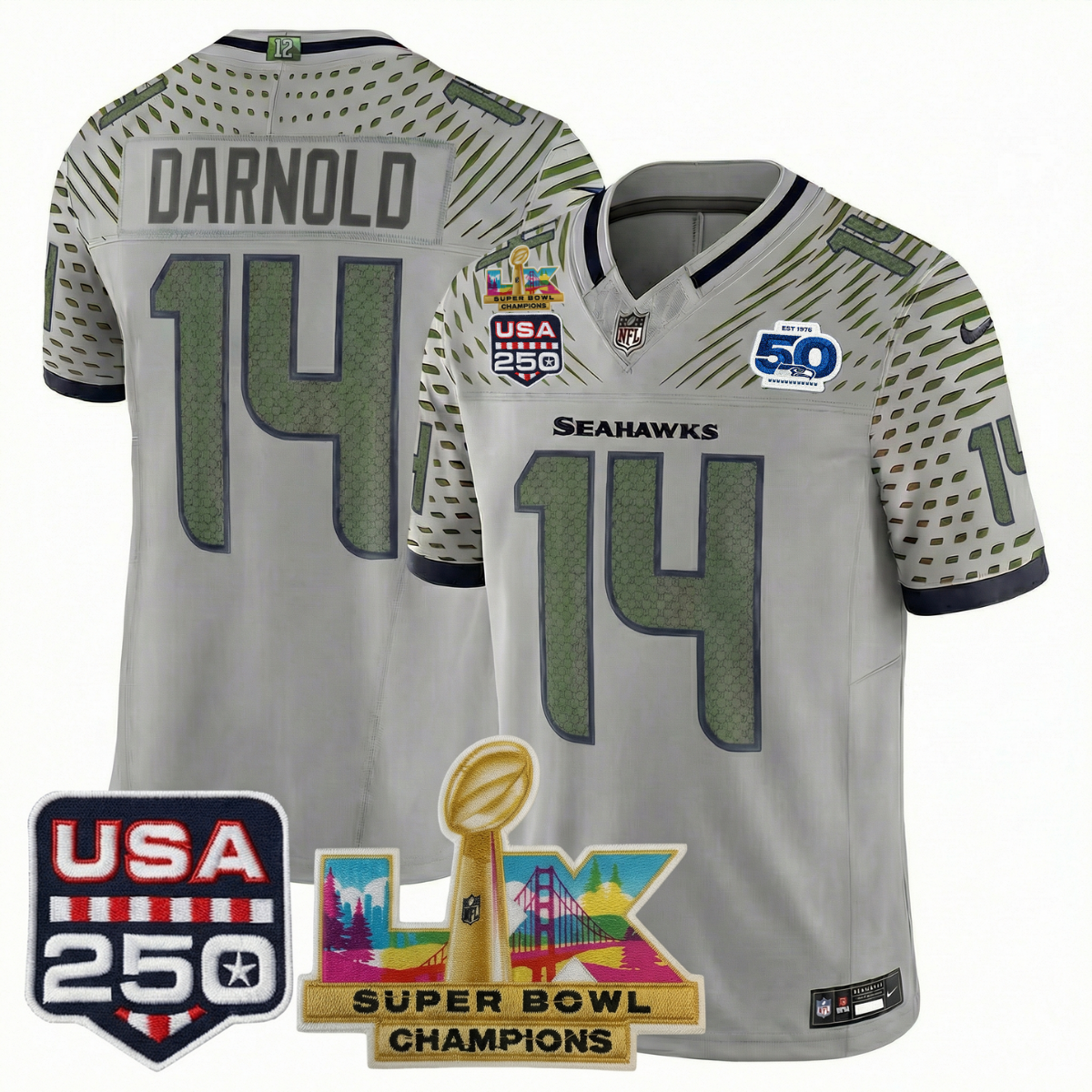 Men's SEA Football Limited Jersey - 50th Anniversary + Super Bowl LX Champions + USA 250 Patch