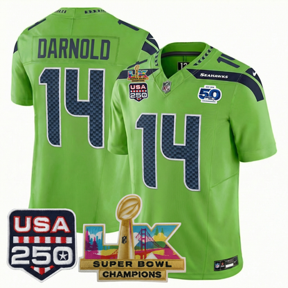 Men's SEA Football Limited Jersey - 50th Anniversary + Super Bowl LX Champions + USA 250 Patch