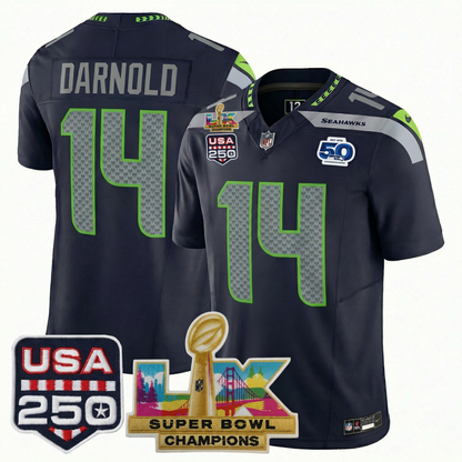 Men's SEA Football Limited Jersey - 50th Anniversary + Super Bowl LX Champions + USA 250 Patch