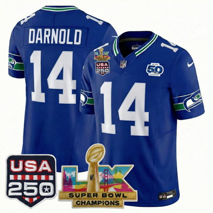 Men's SEA Football Limited Jersey - 50th Anniversary + Super Bowl LX Champions + USA 250 Patch