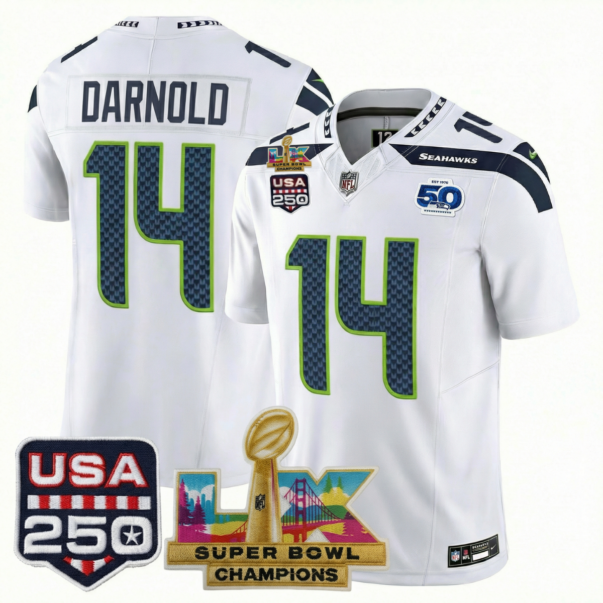 Men's SEA Football Limited Jersey - 50th Anniversary + Super Bowl LX Champions + USA 250 Patch