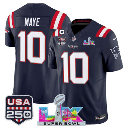 Men's NE Patriots 2026 Jersey - Super Bowl LX + USA 250 Patch
