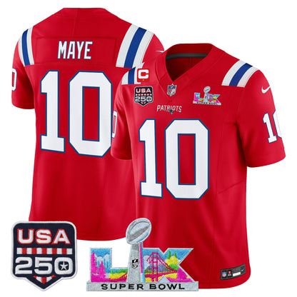 Men's NE Patriots 2026 Jersey - Super Bowl LX + USA 250 Patch