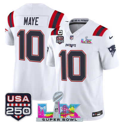 Men's NE Patriots 2026 Jersey - Super Bowl LX + USA 250 Patch