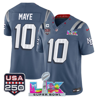 Men's NE Patriots 2026 Jersey - Super Bowl LX + USA 250 Patch