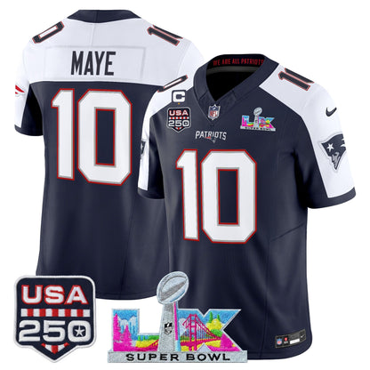 Men's NE Patriots 2026 Jersey - Super Bowl LX + USA 250 Patch