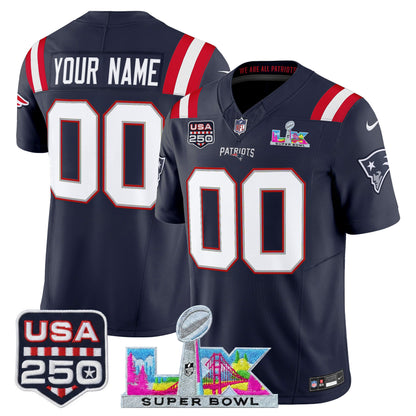 Men's NE Patriots 2026 Jersey - Super Bowl LX + USA 250 Patch