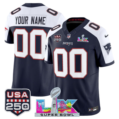 Men's NE Patriots 2026 Jersey - Super Bowl LX + USA 250 Patch