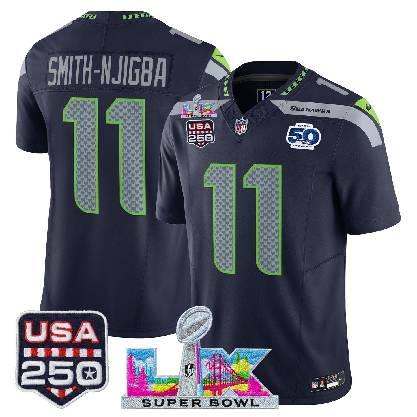 Men's SEA Football Limited Jersey - 50th Anniversary + Super Bowl LX + USA 250 Patch