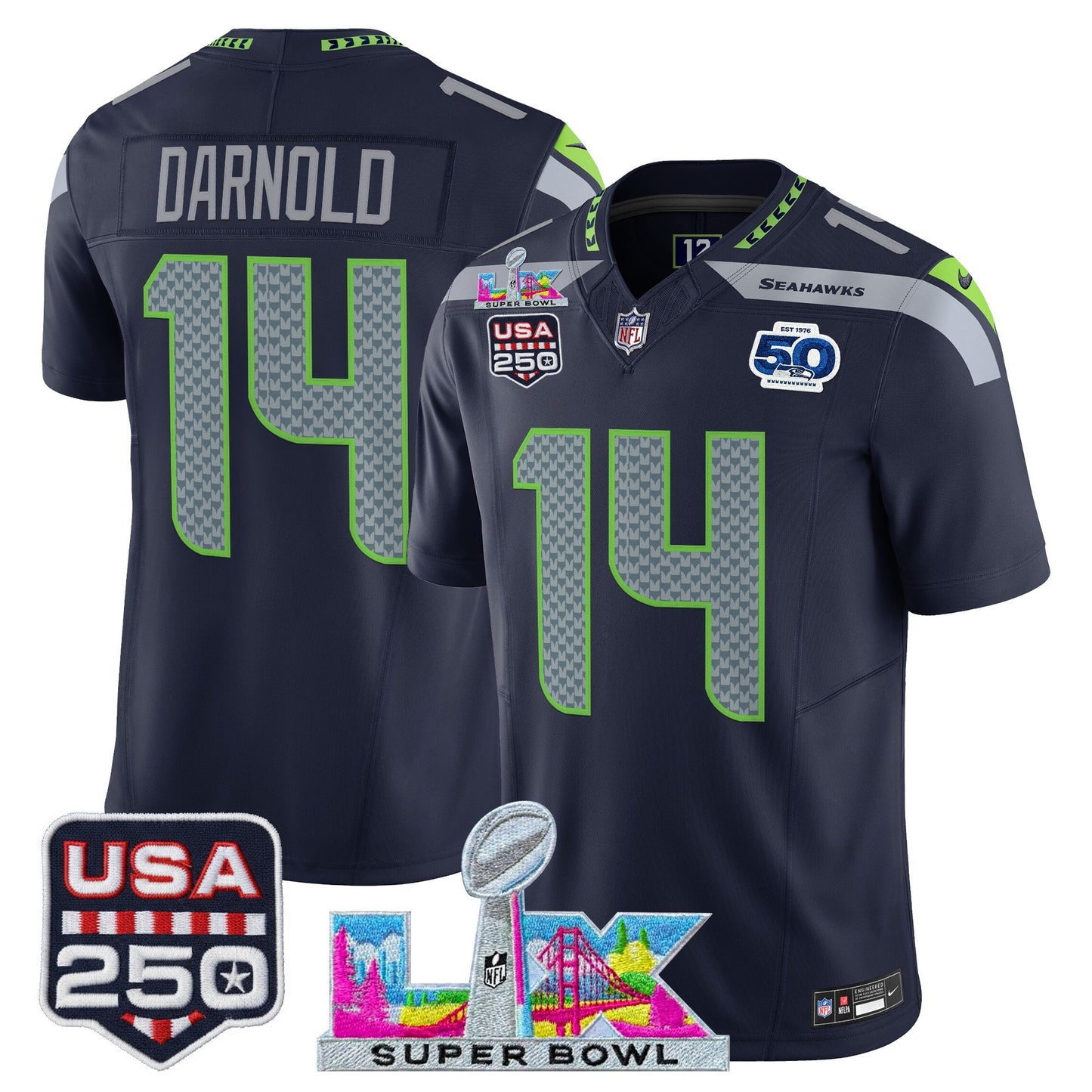Men's SEA Football Limited Jersey - 50th Anniversary + Super Bowl LX + USA 250 Patch