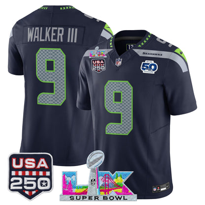 Men's SEA Football Limited Jersey - 50th Anniversary + Super Bowl LX + USA 250 Patch