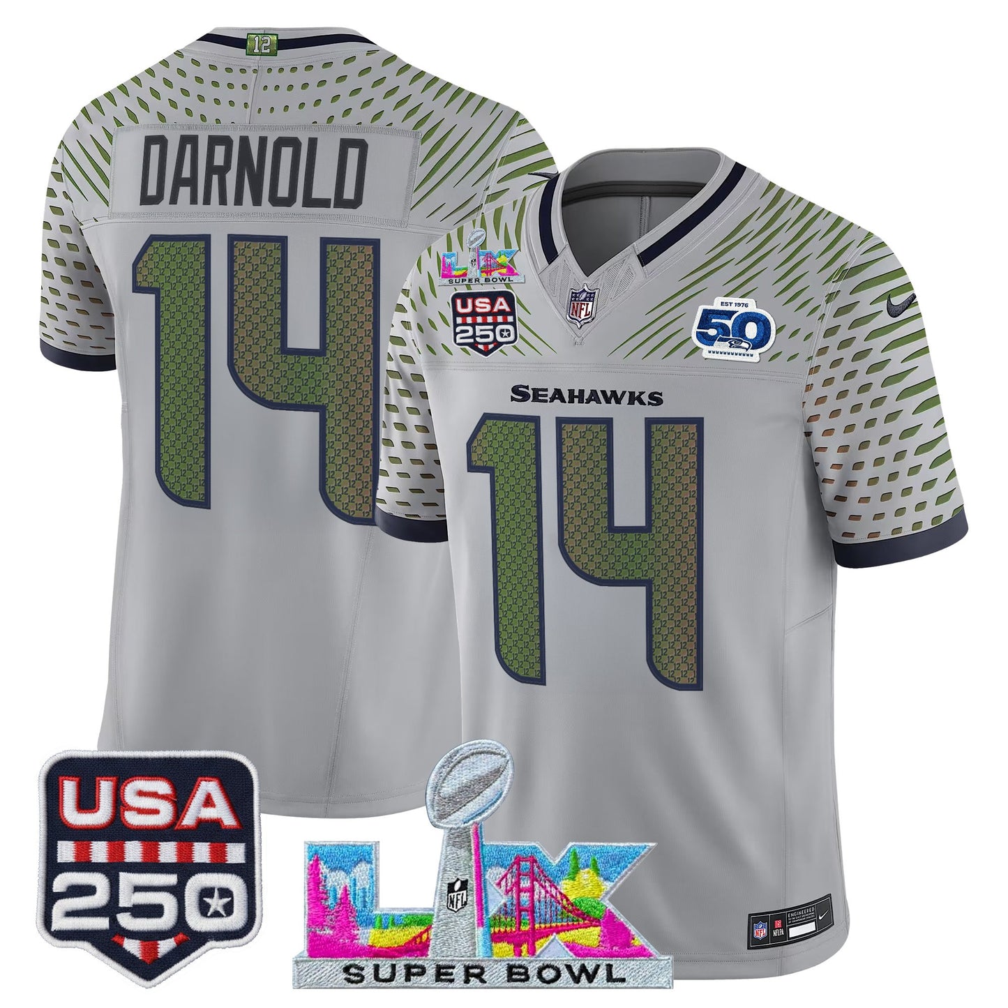 Men's SEA Football Limited Jersey - 50th Anniversary + Super Bowl LX + USA 250 Patch