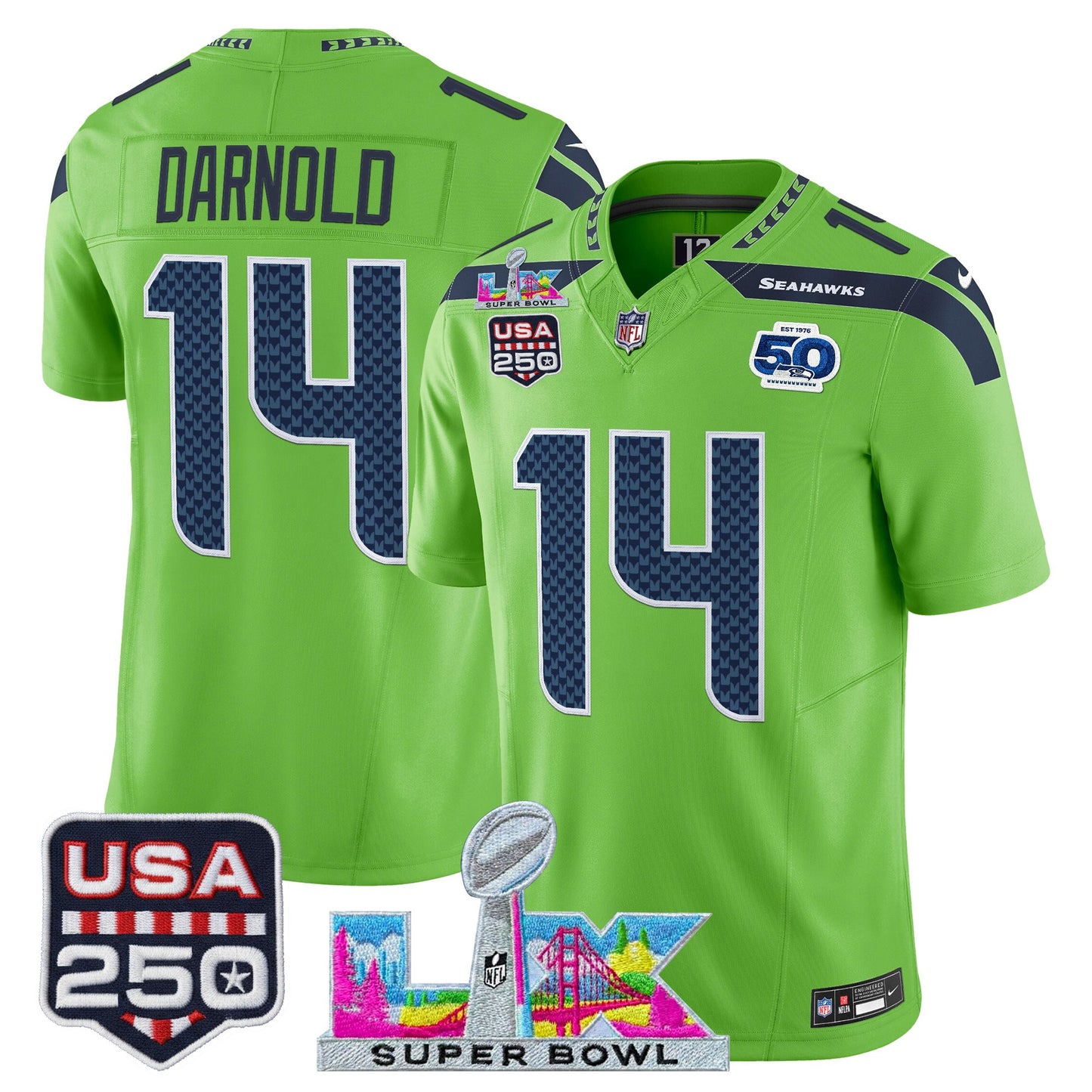 Men's SEA Football Limited Jersey - 50th Anniversary + Super Bowl LX + USA 250 Patch