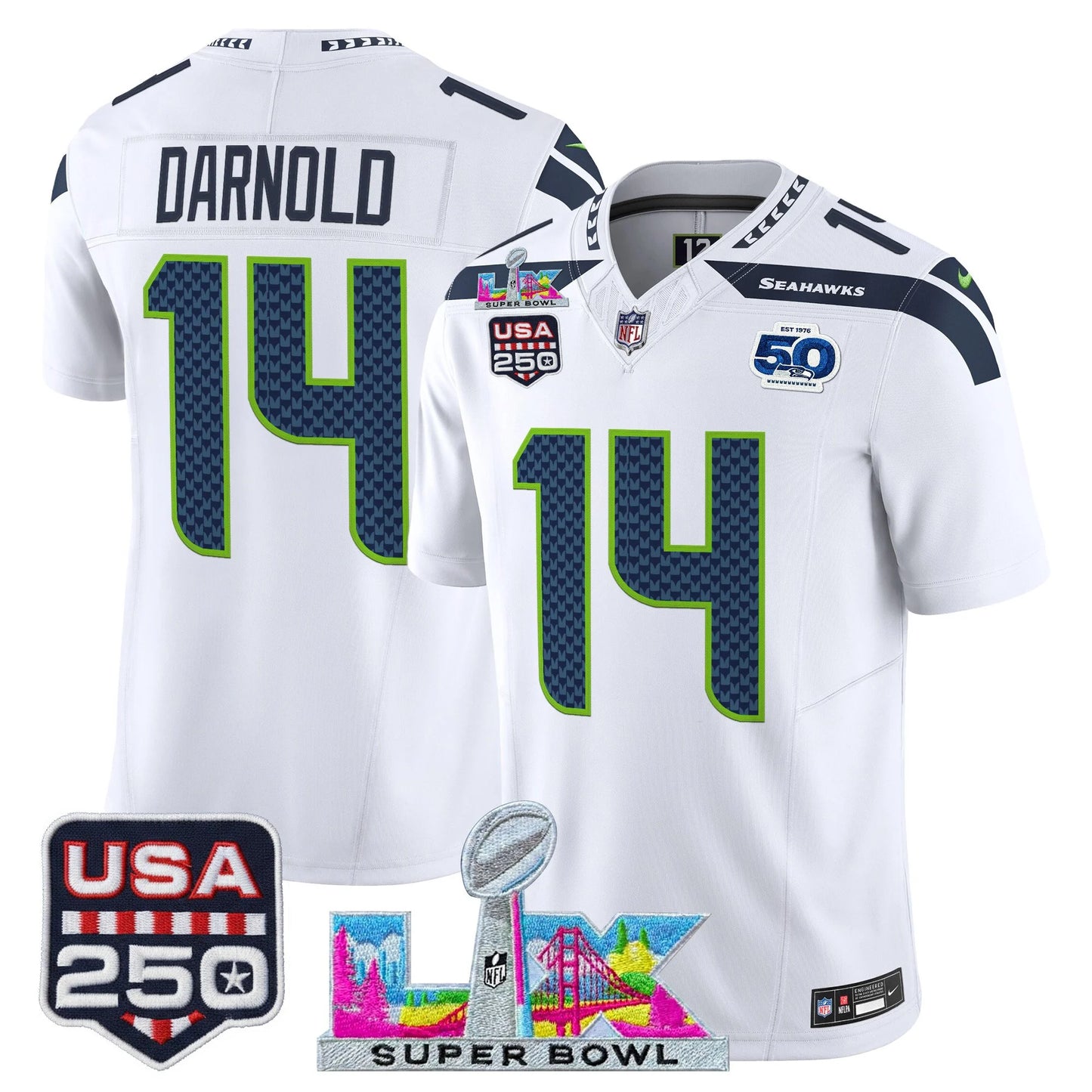 Men's SEA Football Limited Jersey - 50th Anniversary + Super Bowl LX + USA 250 Patch