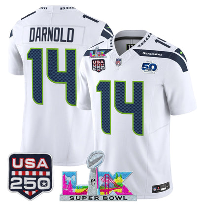 Men's SEA Football Limited Jersey - 50th Anniversary + Super Bowl LX + USA 250 Patch