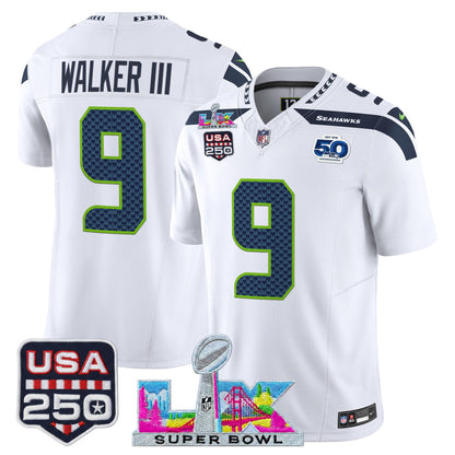Men's SEA Football Limited Jersey - 50th Anniversary + Super Bowl LX + USA 250 Patch