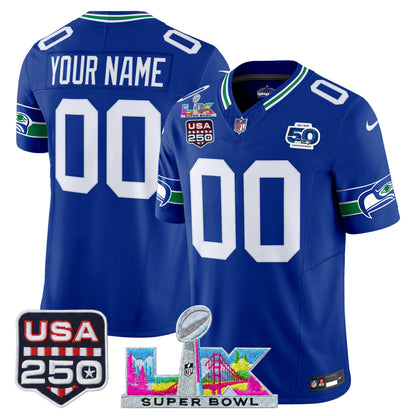 Men's SEA Football Limited Jersey - 50th Anniversary + Super Bowl LX + USA 250 Patch