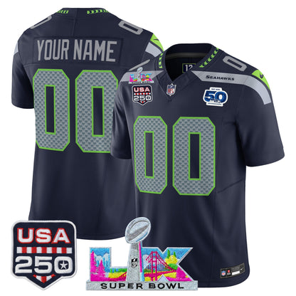 Men's SEA Football Limited Jersey - 50th Anniversary + Super Bowl LX + USA 250 Patch