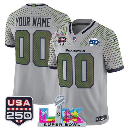 Men's SEA Football Limited Jersey - 50th Anniversary + Super Bowl LX + USA 250 Patch