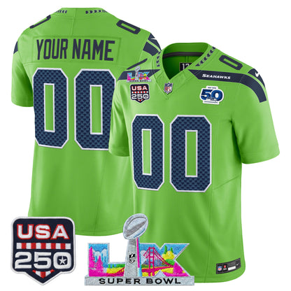 Men's SEA Football Limited Jersey - 50th Anniversary + Super Bowl LX + USA 250 Patch