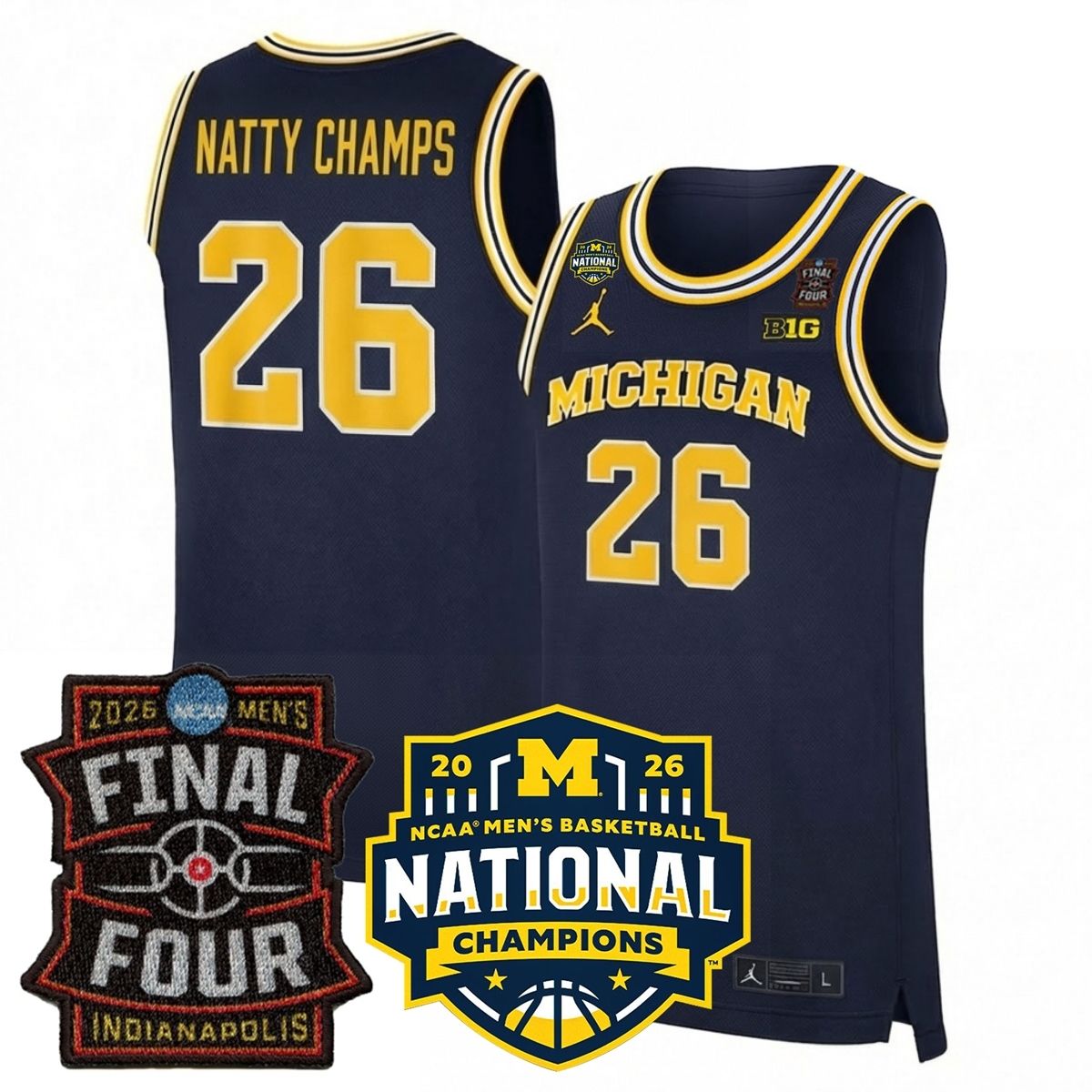 Michigan Wolverines Men's Basketball 25/26 All Stitched Jersey - Final Four + National Champions Patch