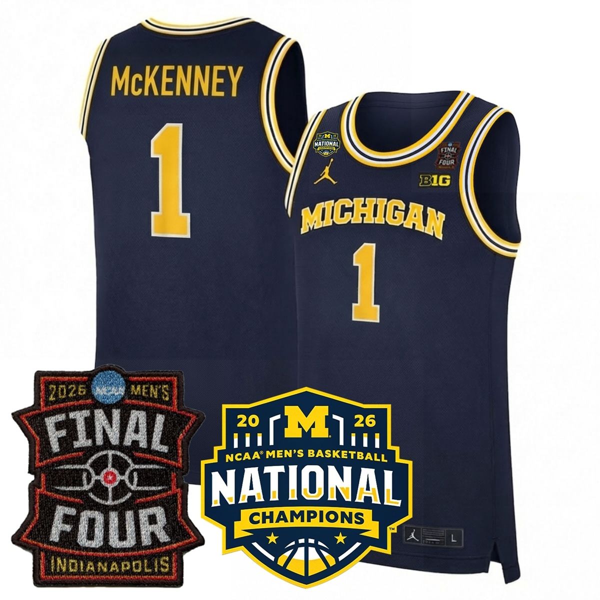 Michigan Wolverines Men's Basketball 25/26 All Stitched Jersey - Final Four + National Champions Patch