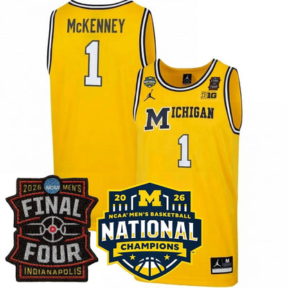Michigan Wolverines Men's Basketball 25/26 All Stitched Jersey - Final Four + National Champions Patch
