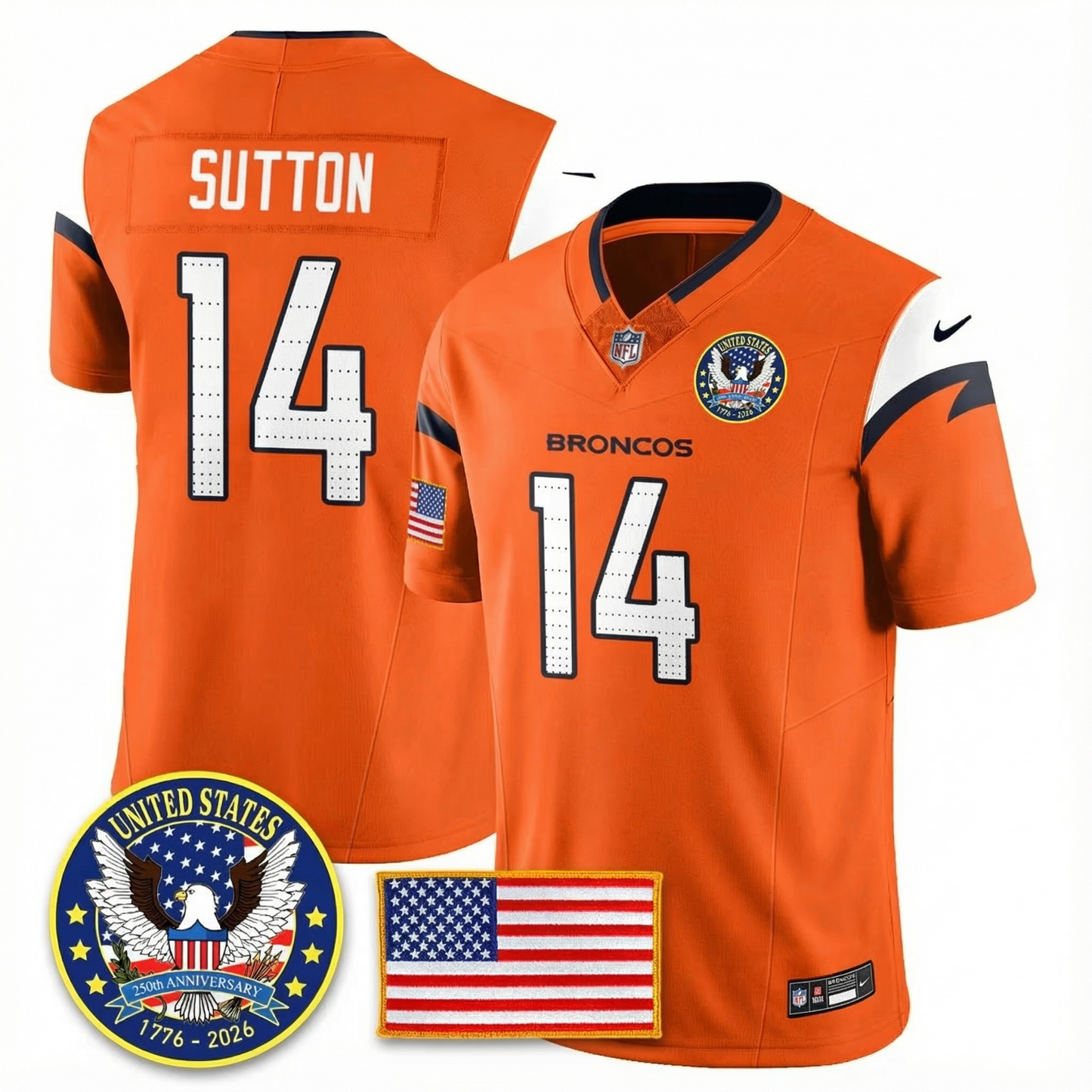 Men's DEN Broncos 2026 Jersey - United States 250th Anniversary Patch