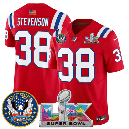 Men's NE Patriots 2026 Jersey - United States 250th Anniversary + Super Bowl LX Patch