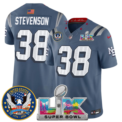 Men's NE Patriots 2026 Jersey - United States 250th Anniversary + Super Bowl LX Patch