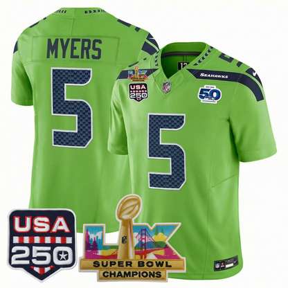 Men's SEA Football Limited Jersey - 50th Anniversary + Super Bowl LX Champions + USA 250 Patch