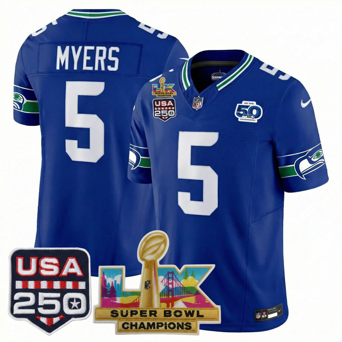 Men's SEA Football Limited Jersey - 50th Anniversary + Super Bowl LX Champions + USA 250 Patch