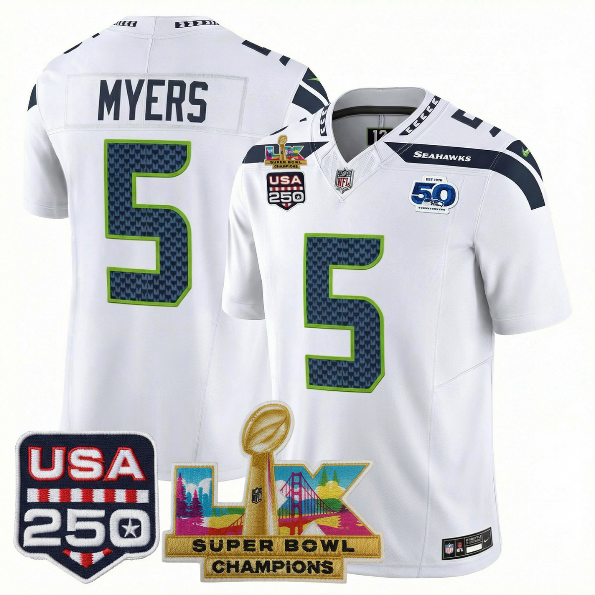 Men's SEA Football Limited Jersey - 50th Anniversary + Super Bowl LX Champions + USA 250 Patch