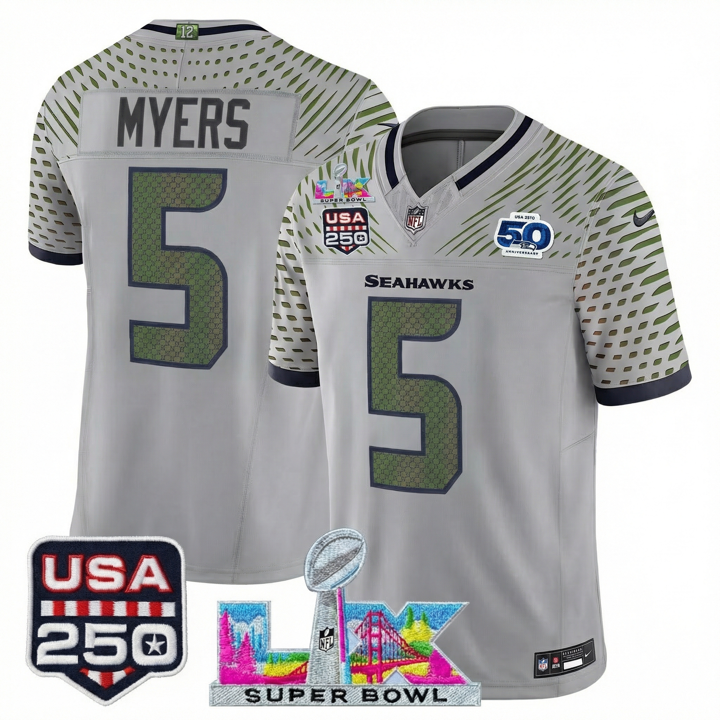 Men's SEA Football Limited Jersey - 50th Anniversary + Super Bowl LX + USA 250 Patch