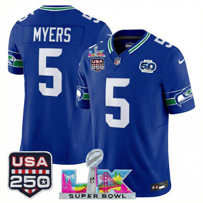 Men's SEA Football Limited Jersey - 50th Anniversary + Super Bowl LX + USA 250 Patch
