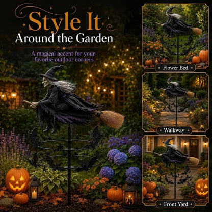 Enchanted Witch Garden Wind Spinner - Flying Witch & Bats - view 4
