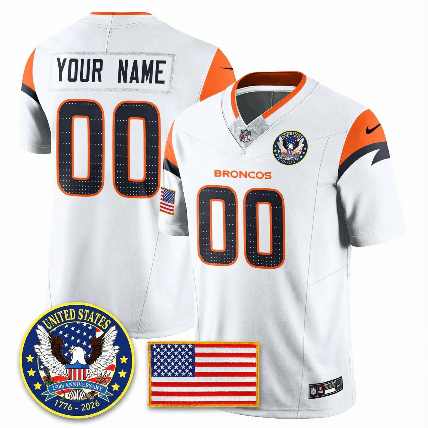 Men's DEN Broncos 2026 Jersey - United States 250th Anniversary Patch
