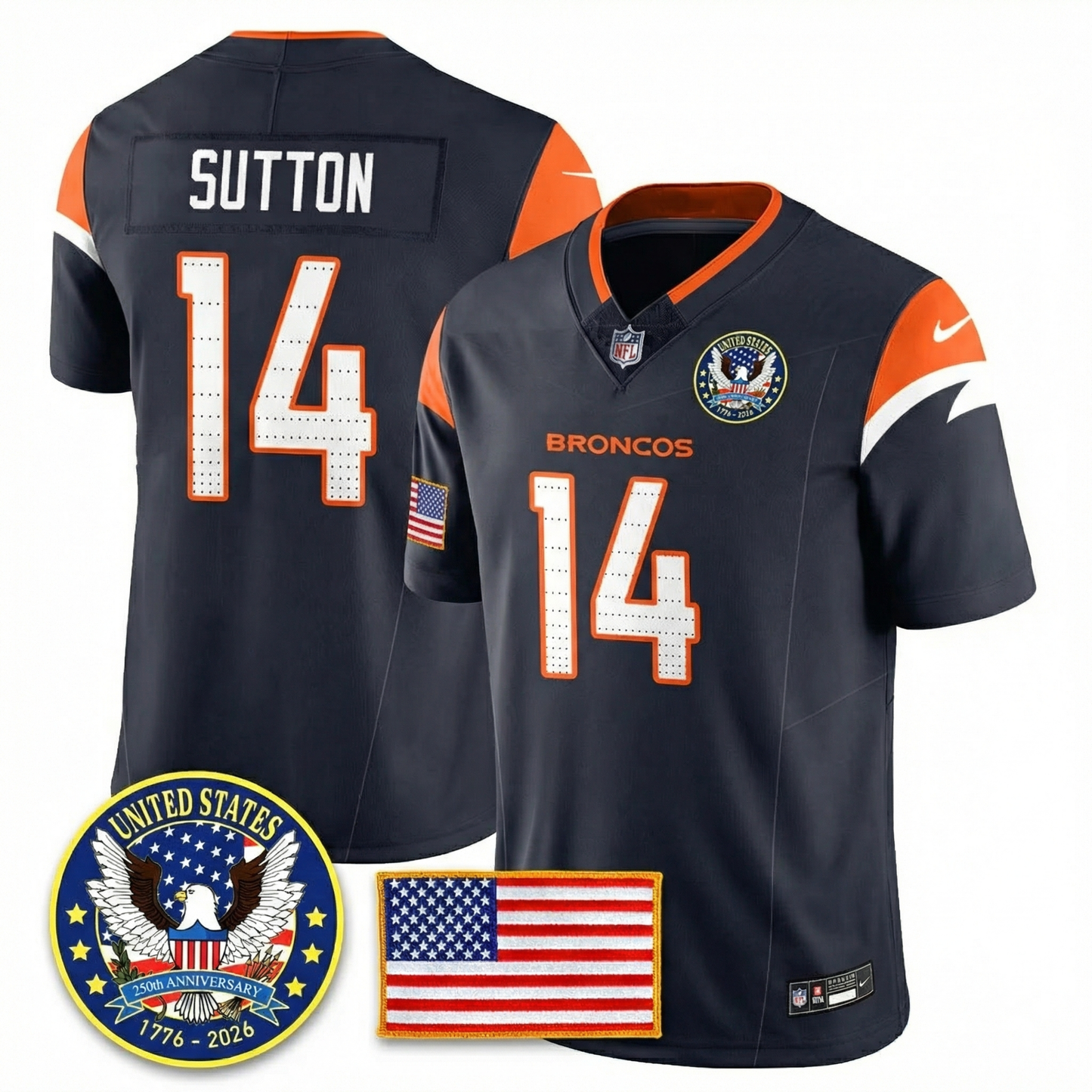 Men's DEN Broncos 2026 Jersey - United States 250th Anniversary Patch