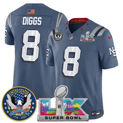 Men's NE Patriots 2026 Jersey - United States 250th Anniversary + Super Bowl LX Patch