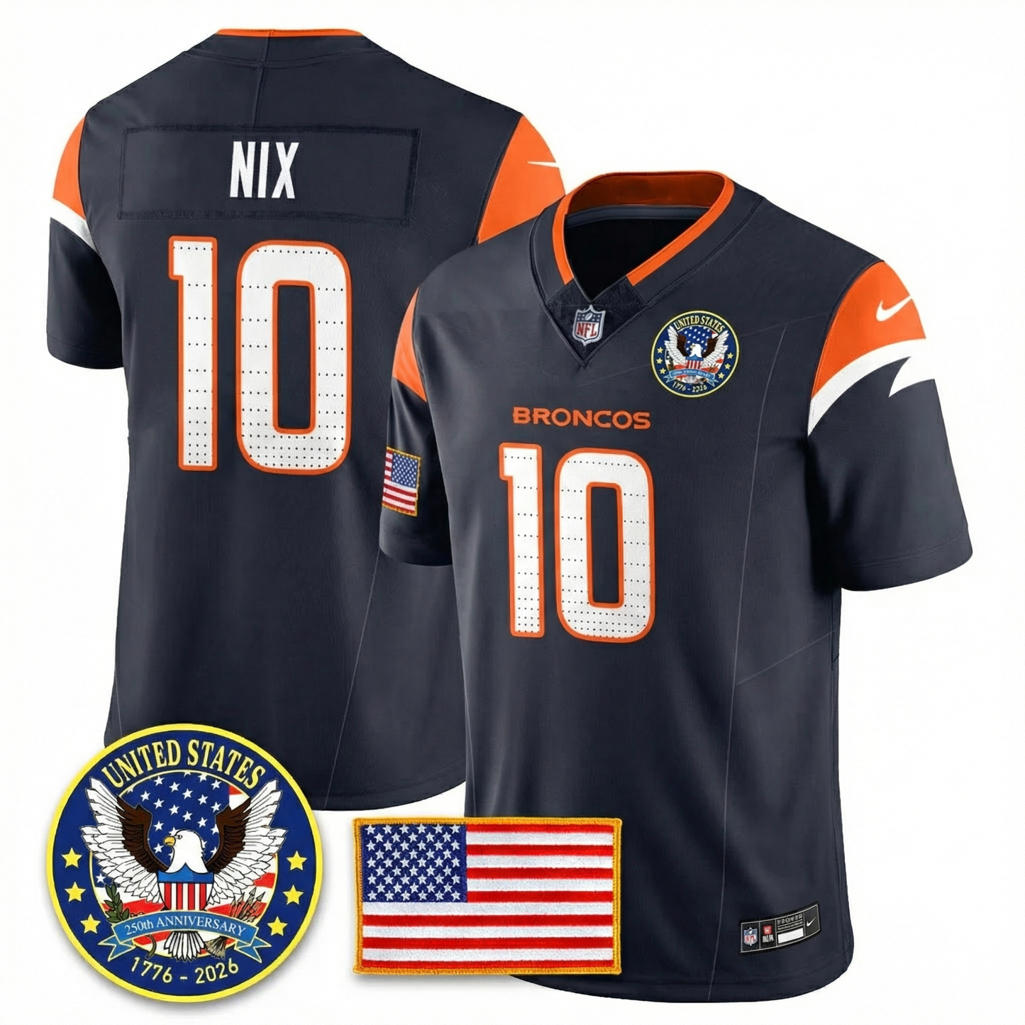 Men's DEN Broncos 2026 Jersey - United States 250th Anniversary Patch