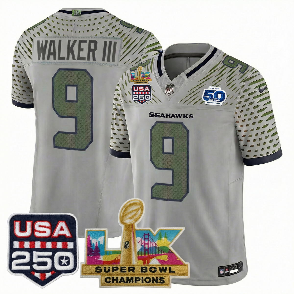 Men's SEA Football Limited Jersey - 50th Anniversary + Super Bowl LX Champions + USA 250 Patch