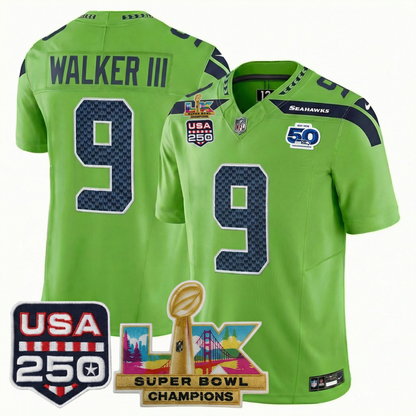 Men's SEA Football Limited Jersey - 50th Anniversary + Super Bowl LX Champions + USA 250 Patch