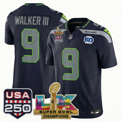 Men's SEA Football Limited Jersey - 50th Anniversary + Super Bowl LX Champions + USA 250 Patch